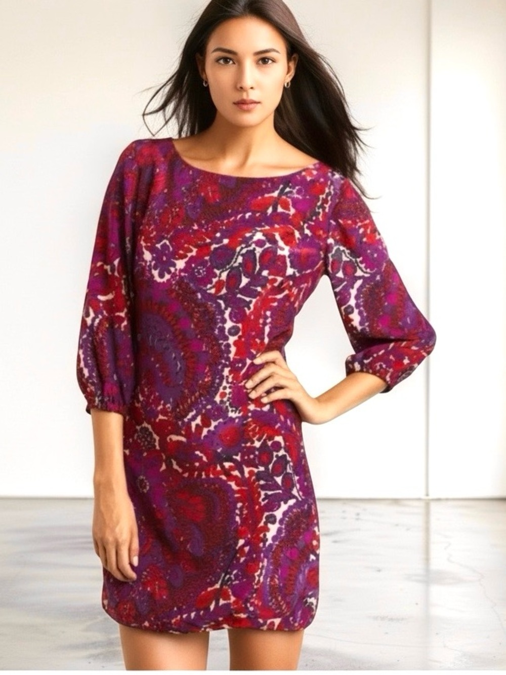 Trina Turk Silk Purple Red Shift Dress - Women's Dress